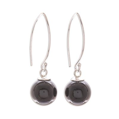 Alternate image for Black Onyx Bead Sterling Silver Dangle Earrings Mood at Midnight