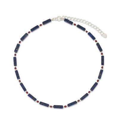 Alternate image for Lapis Lazuli Red Quartz and Sterling Silver Thai Necklace Navy Rose