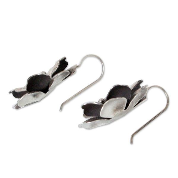 Alternate image for Floral Silver Drop Earrings Chiang Mai Rose