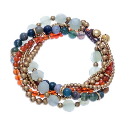 Alternate image for Multi-Gemstone Beaded Torsade Bracelet with Bells Thai Vibrance