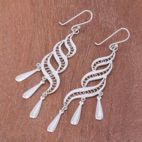 Alternate image for Handcrafted Sterling Silver Filigree Dangle Earrings Three Graces