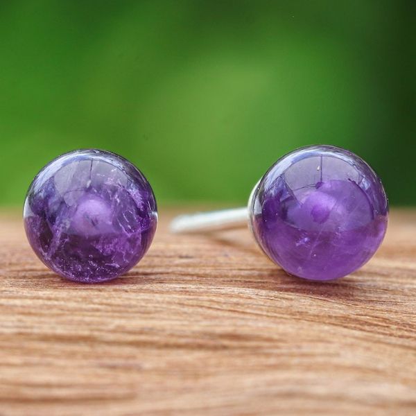 Alternate image for Amethyst Stud Earrings with Sterling Silver Posts Wisdom Dimension