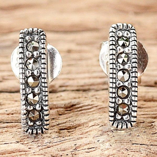 Alternate image for Sterling Silver and Marcasite Drop Earrings from Thailand Sparkling Charm