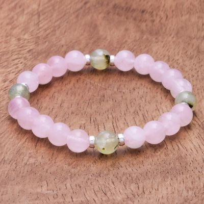 Alternate image for Rose Quartz and Prehnite Beaded Stretch Bracelet Forest Romance