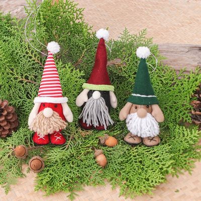 Alternate image for Set of Three Holiday-Themed Felt Gnome Ornaments Christmas Gnomes