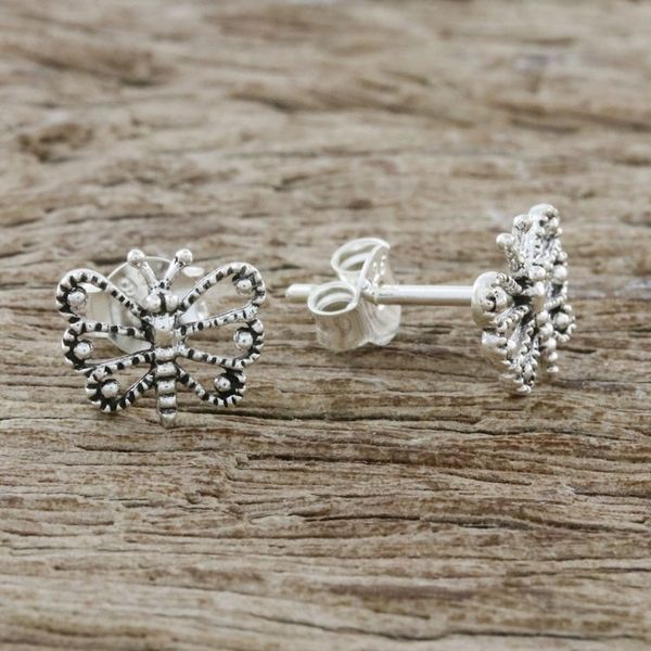 Alternate image for Openwork Butterfly Sterling Silver Stud Earrings Dotted Butterflies