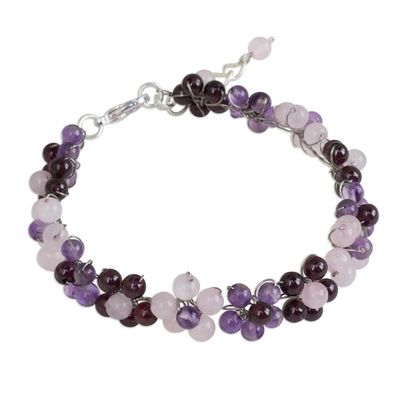 Alternate image for Artisan Crafted Gemstone Beaded Floral Adjustable Bracelet Plum Blossoms