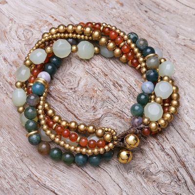 Alternate image for Multi-Gemstone Beaded Torsade Bracelet with Bells Thai Vibrance