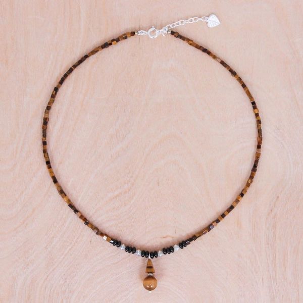 Alternate image for Handmade Tigers Eye and Onyx Pendant Necklace Basking Beauty