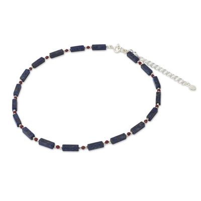 Alternate image for Lapis Lazuli Red Quartz and Sterling Silver Thai Necklace Navy Rose