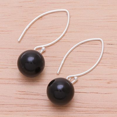 Alternate image for Black Onyx Bead Sterling Silver Dangle Earrings Mood at Midnight