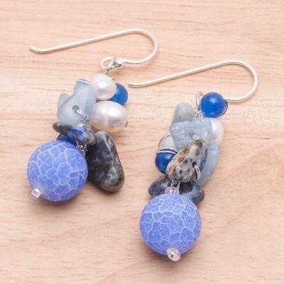 Alternate image for Handmade Agate and Aquamarine Beaded Earrings Azure Love