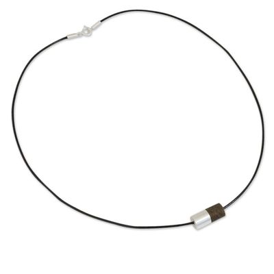 Alternate image for Thai Hand Made Wood and Silver Mens Pendant Necklace Perfect Balance