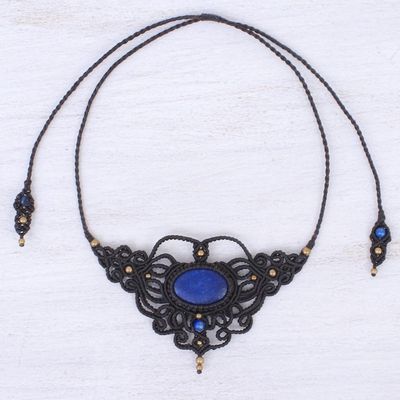 Alternate image for Lapis Lazuli Waxed Polyester Cord Pendant Necklace Bohemian Midnight