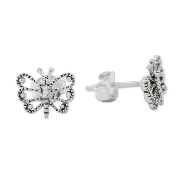 Alternate image for Openwork Butterfly Sterling Silver Stud Earrings Dotted Butterflies