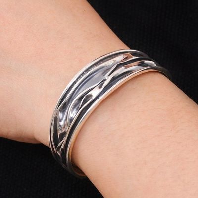Alternate image for Hand Crafted Sterling Silver Cuff Bracelet from Thailand Narrow River