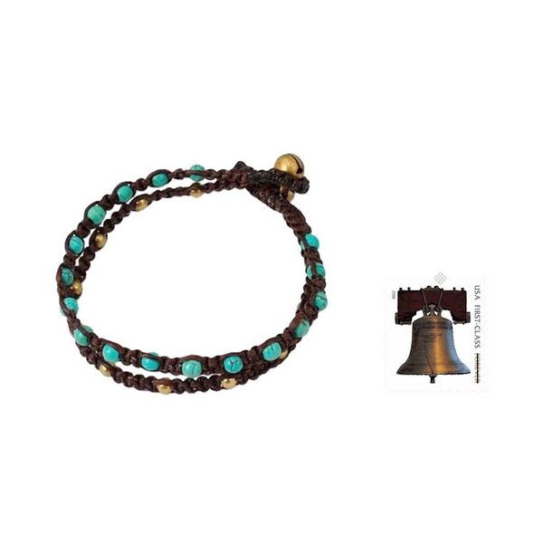 Alternate image for Brass Bracelet Turquoise-color Gems Braided Jewelry Aqua Boho Chic