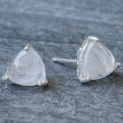 Alternate image for Rainbow Moonstone and Sterling Silver Stud Earrings Moonstone Night
