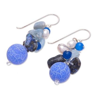 Alternate image for Handmade Agate and Aquamarine Beaded Earrings Azure Love