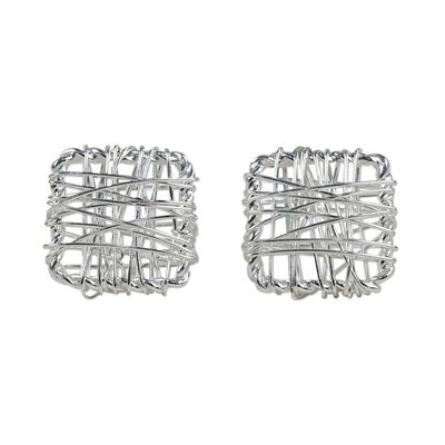 Alternate image for Sterling Silver Wrap Square Stud Earrings Made in Thailand Crisscross Square