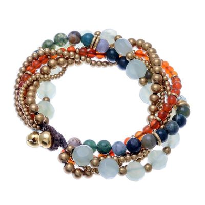 Alternate image for Multi-Gemstone Beaded Torsade Bracelet with Bells Thai Vibrance