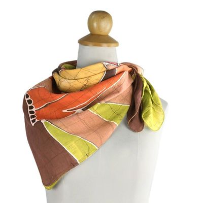 Alternate image for Hand Painted Thai Batik on Green Cotton Womens Scarf Elephant Family in Green