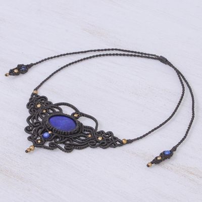 Alternate image for Lapis Lazuli Waxed Polyester Cord Pendant Necklace Bohemian Midnight