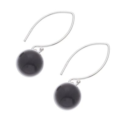Alternate image for Black Onyx Bead Sterling Silver Dangle Earrings Mood at Midnight