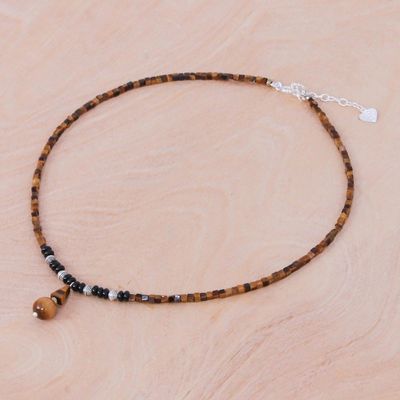 Alternate image for Handmade Tigers Eye and Onyx Pendant Necklace Basking Beauty