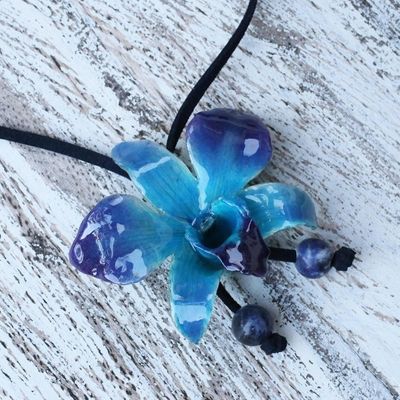 Alternate image for Natural Flower Lariat Necklace Midnight Blue