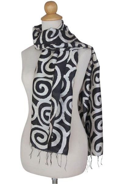 Alternate image for Silk scarf Black Thai Maze