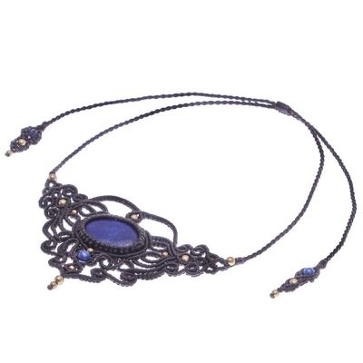 Alternate image for Lapis Lazuli Waxed Polyester Cord Pendant Necklace Bohemian Midnight