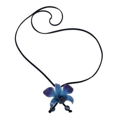 Alternate image for Natural Flower Lariat Necklace Midnight Blue
