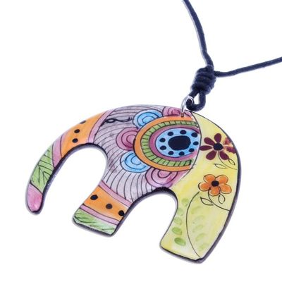 Alternate image for Bohemian Ceramic Elephant Pendant Necklace from Thailand Elephant Hippie