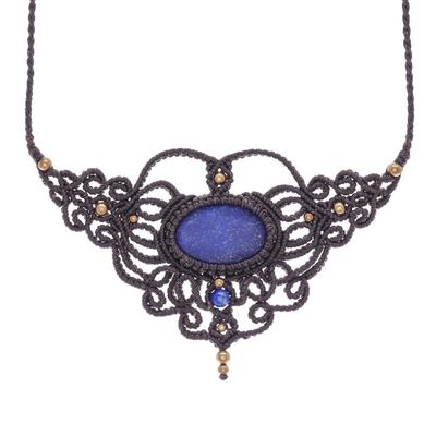 Alternate image for Lapis Lazuli Waxed Polyester Cord Pendant Necklace Bohemian Midnight