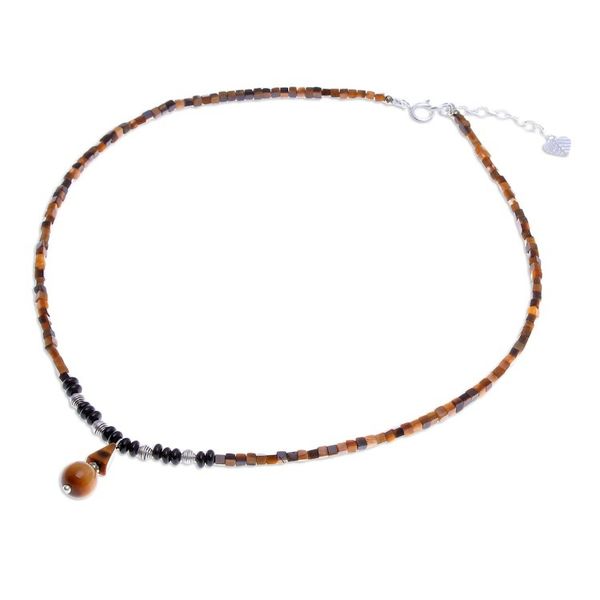 Alternate image for Handmade Tigers Eye and Onyx Pendant Necklace Basking Beauty