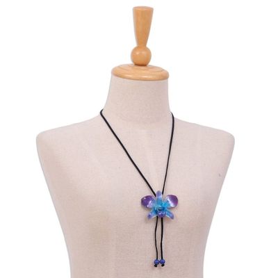 Alternate image for Natural Flower Lariat Necklace Midnight Blue
