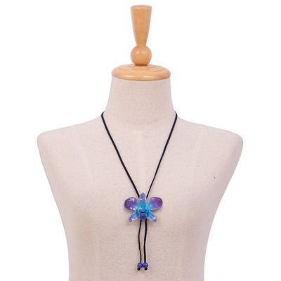 Alternate image for Natural Flower Lariat Necklace Midnight Blue