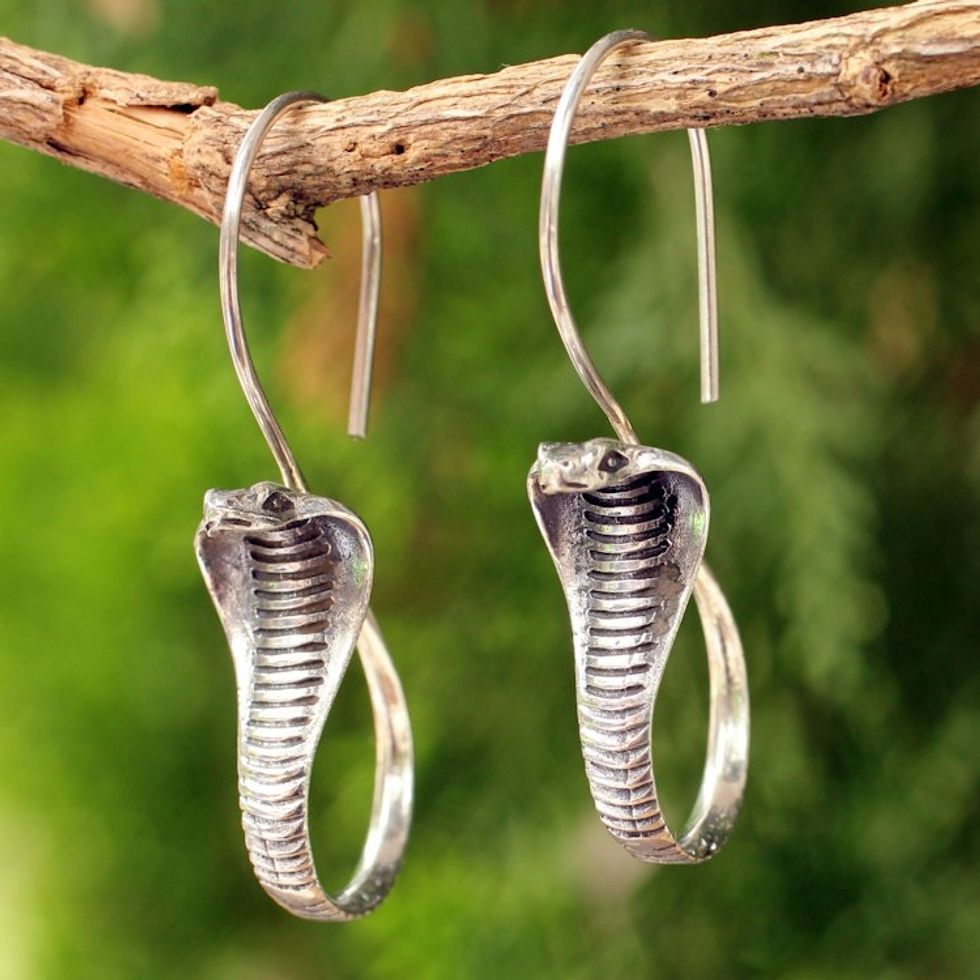 Sterling Silver Snake Earrings 'Cobra Guardian'