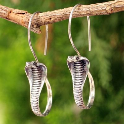 Alternate image for Sterling Silver Snake Earrings Cobra Guardian