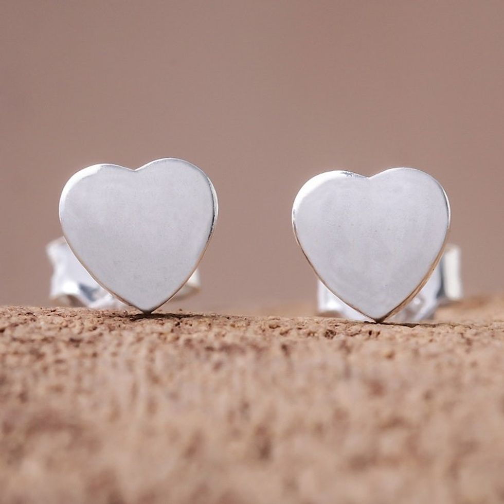 Heart-Shaped Sterling Silver Stud Earrings from Thailand 'Simple Hearts'