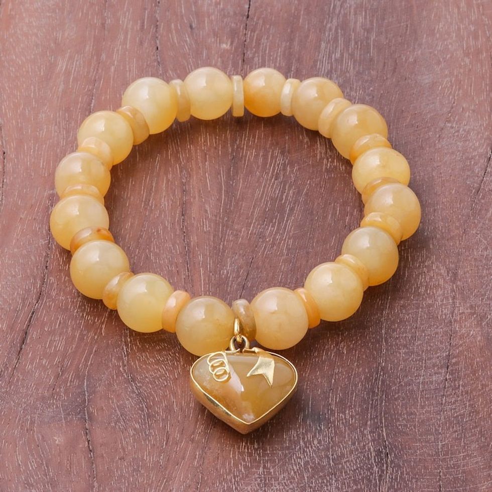 Gold Accented Quartz Beaded Heart Bracelet in Yellow 'Purest Heart in Yellow'