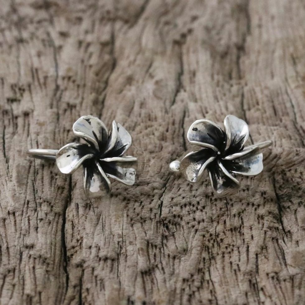 Sterling Silver Frangipani Ear Cuffs from Thailand 'Frangipani Sprial'