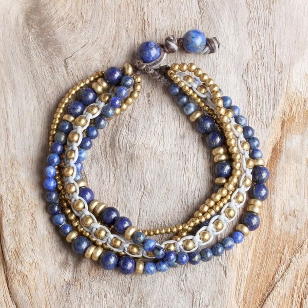 Alternate image for Brass and Lapis Lazuli Multi-Strand Beaded Bracelet Brisk Ocean