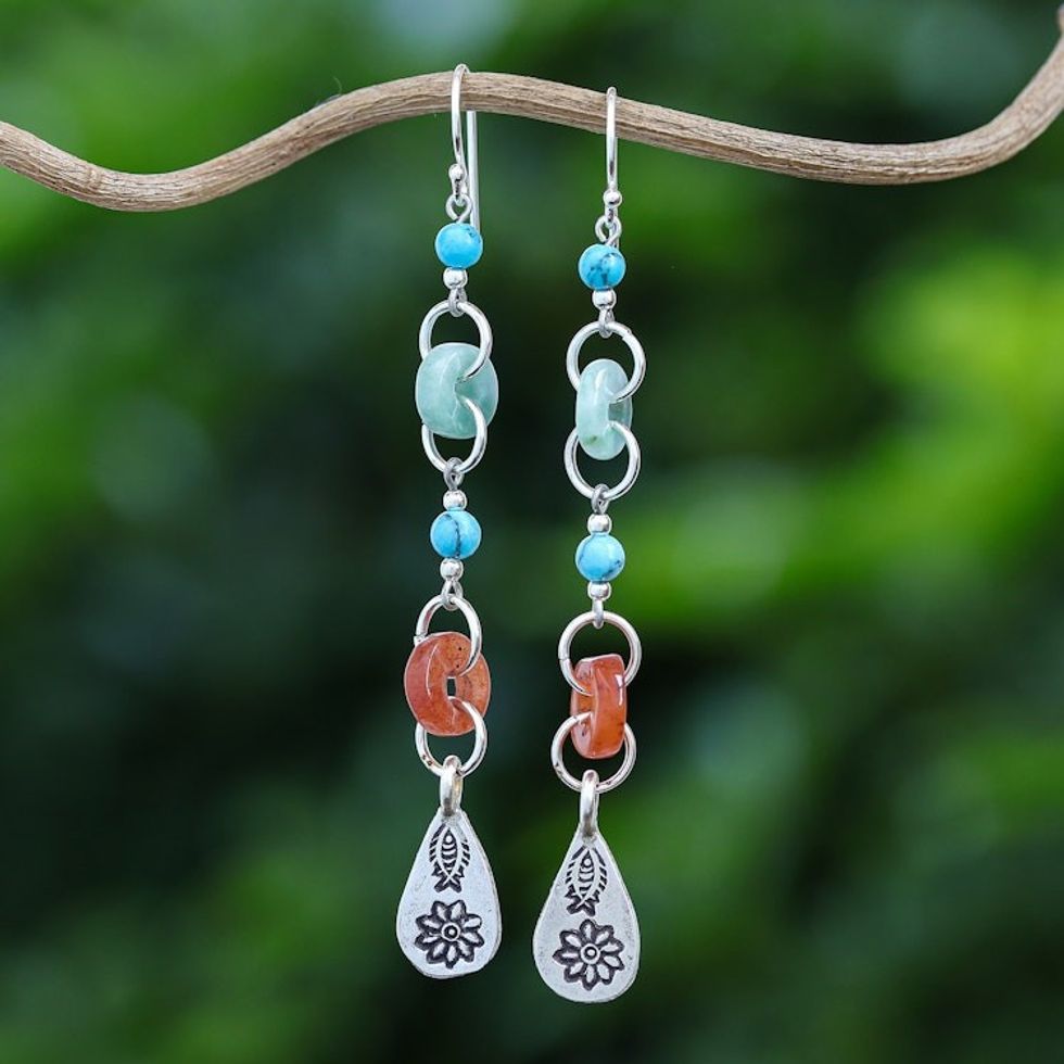 Beaded Dangle Earrings with Jade and Hill Tribe Silver 'Hill Tribe Adventure'