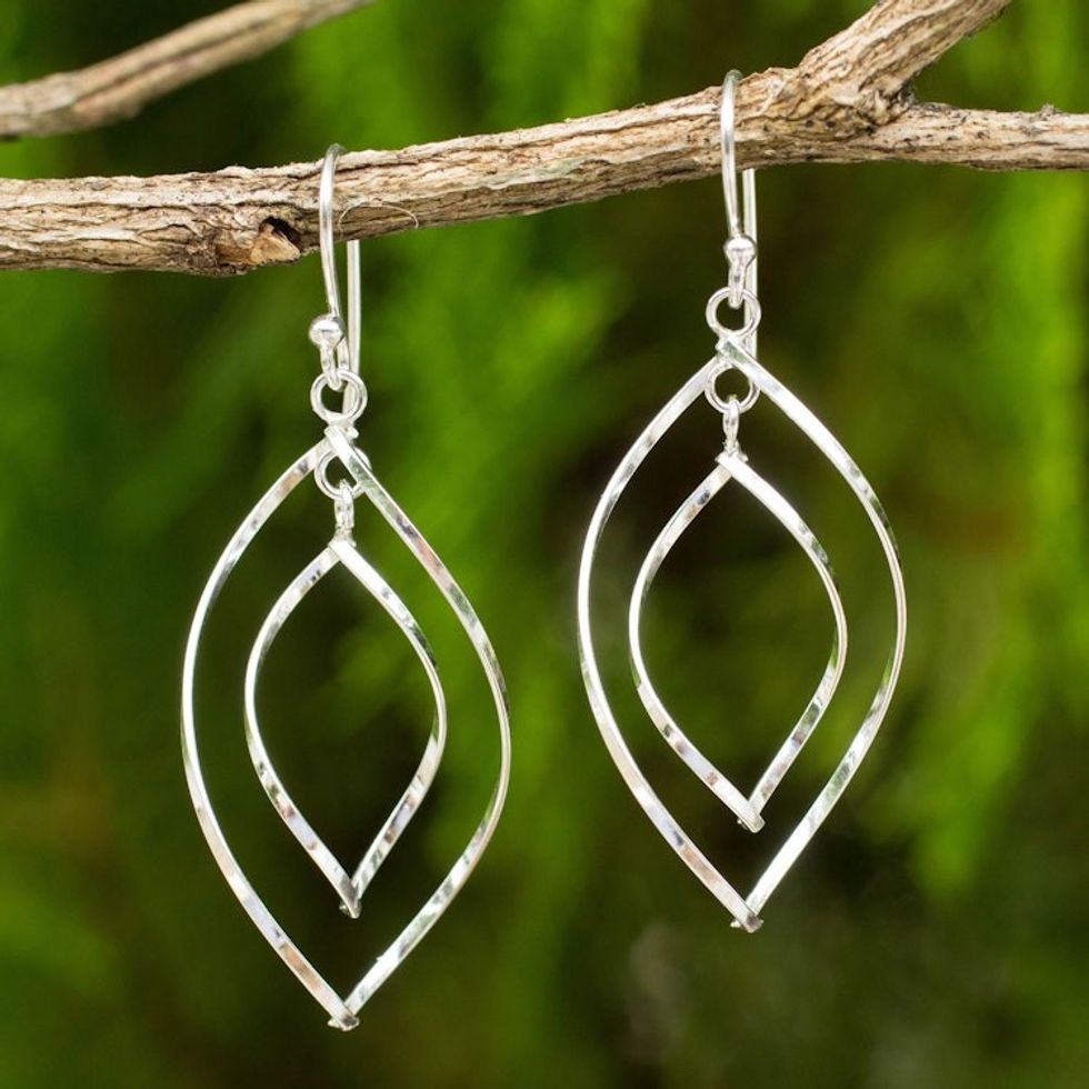 Modern Sterling Silver Dangle Earrings with Polished Finish 'Eyes on You'