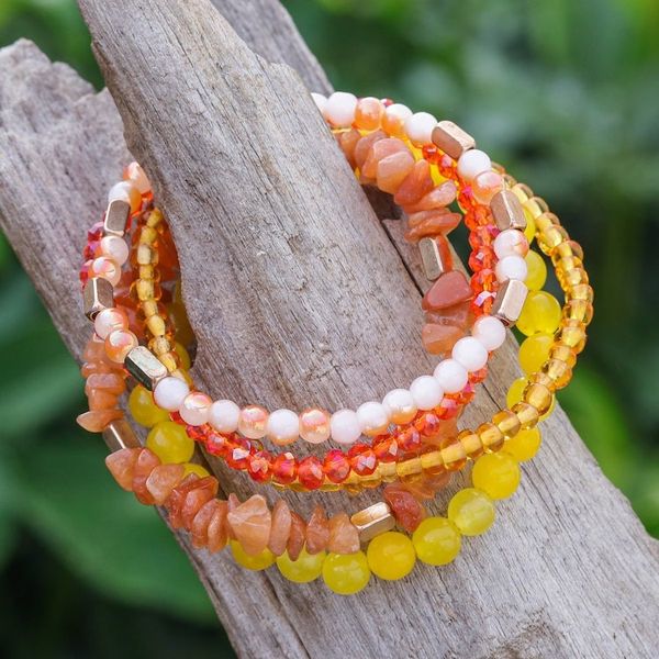 Alternate image for Set of 5 Orange Beaded Stretch Bracelets from Thailand Fancy Dream in Orange