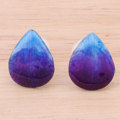Alternate image for Hand Made Orchid Petal Button Earrings Orchid Kiss in Blue