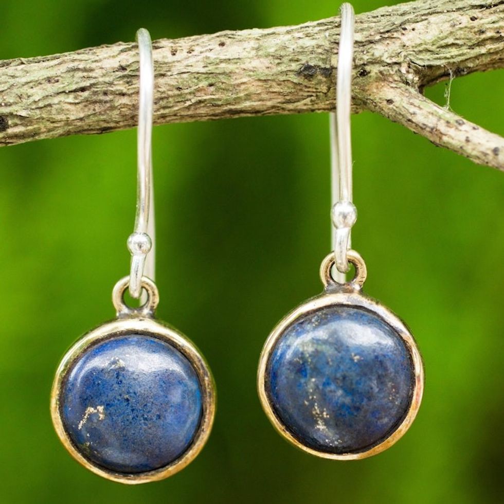 Handcrafted Brass and Silver Earrings with Lapis Lazuli 'Early Sun'