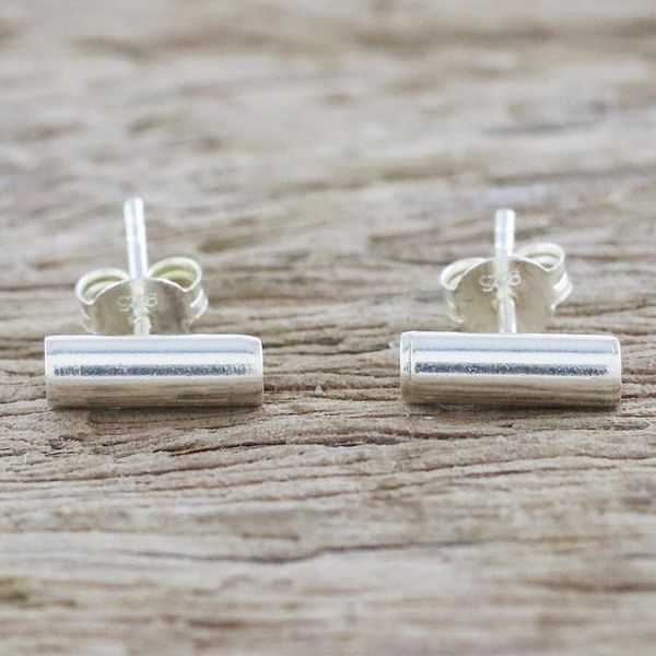 Alternate image for Handmade Sterling Silver Stud Earrings from Thailand Sleek Silver